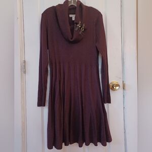 Dana Buchman Ribbed Cowl Neck Fit & Flare Sweater Dress